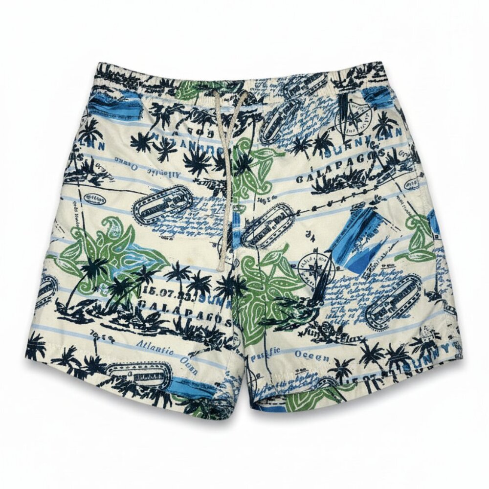 Caribbean Joe "Galapagos Island" Print Swim Trunks Medium